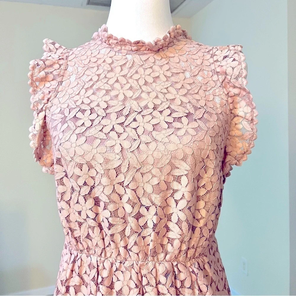 Kate Spade Flora Lace Ruffle Dress Pink Midi Sundress barbie crochet ruffle 8